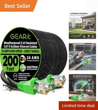 Cat6 Ethernet Cable 200ft, Outdoor Direct Burial Cat 6 Cable 24AWG High Speed...