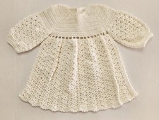 Vintage Handmade Crochet Baby Dress Ivory with Puff Sleeves  So Sweet 