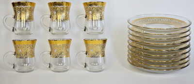 Türkisches Teeservice aus Glas 6 goldene Tassen mit Untertasse Geschenk