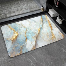 Light Blue and Gold Marble Diatomaceous Earth Bath Mat Quick Dry Non-Slip