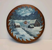 Vintage Hand Painted 7.5 in Saw Blade Mounted on 9 X 9 inch Round Wood Plaque