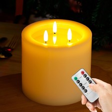 Extra Large Flameless Candles with 3 Wicks, 6"x6" Real Wax Battery Operated C...