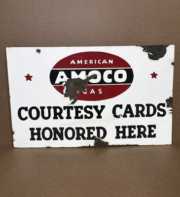 VTG Original AMOCO COURTESY CARDS HONORED HERE DSP 24x15  Rare HTF Wow Oil Gas