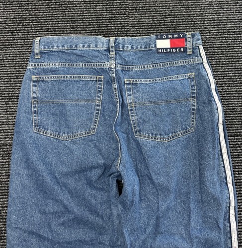 Vintage Tommy Hilfiger Jeans Herren 38x32 passt 36x31 Blau Denim Baggy Y2K Side Logo - Bild 4 von 12