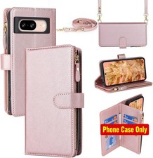 For Google Pixel 8 Case with Wallet, Card Holder, Kickstand, PU Leather, Rose Go