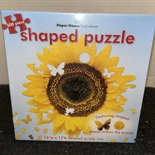 Sunflower Shaped 500 Piece Puzzle Unique Shaped Pieces 16”x17” Paper House New