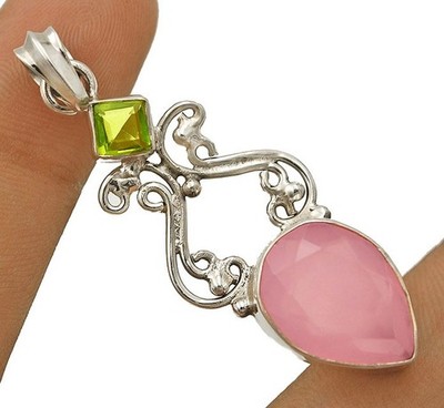 Natürlicher facettierter Rosenquarz Madagaskar 925 Sterling Silber Anhänger Schmuck @B1-1