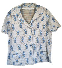 Vintage 1970s Button Up Blue Violets Floral Jacket Large