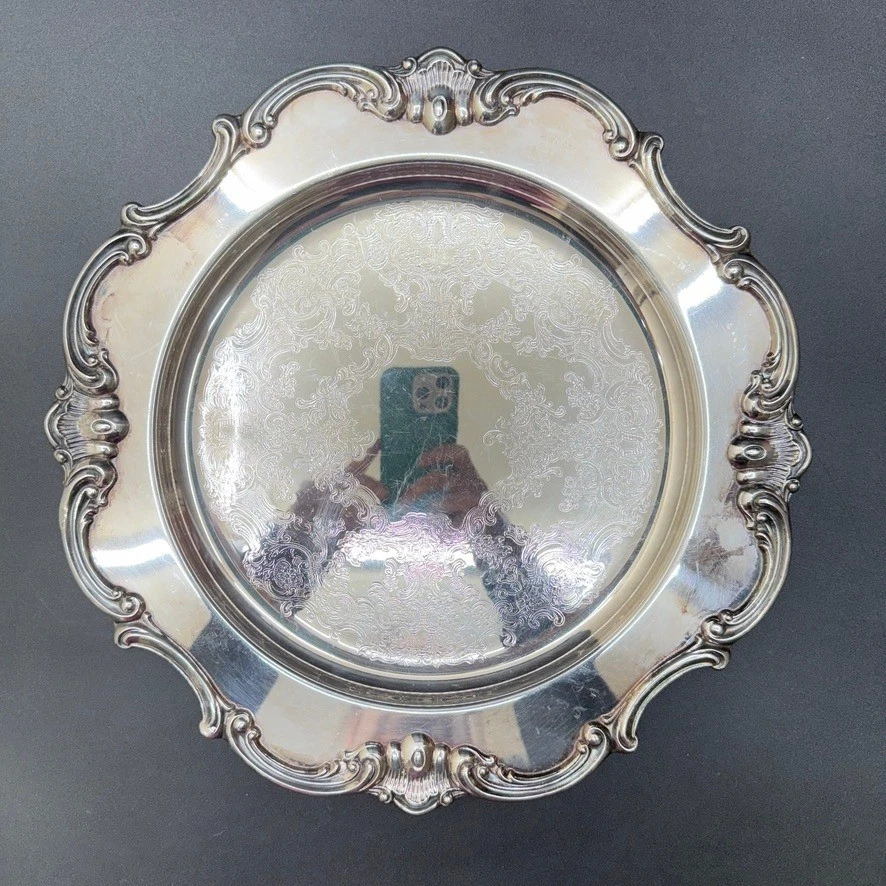 Bandeja para servir Gorham plateada de colección patrón de Estrasburgo borde festoneado ornamentado Foto 2 de 4