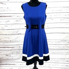 Calvin Klein Dress Women's 8 Blue /Black A-Line Classic Blue/Black Belted