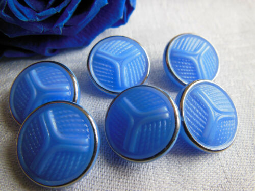 Lot 6 boutons anciens en verre  bleu argenté aspect très brillant 1,8 cm ref 572 - Picture 1 of 2