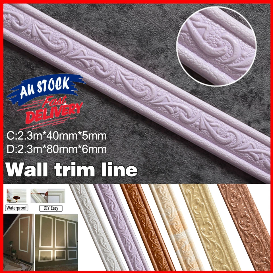 3D Pattern Sticker Wall Trim Line Skirting Border Decoration Self Adhesive Tool