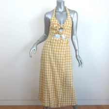 Reformation Amalfi Tie-Front Wrap Dress Yellow Gingham Size Extra Small NEW