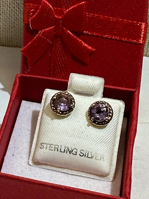 ECHTER AMETHYST EDELSTEIN 14K ROSEGOLD 925 STERLING SILBER DAMEN OHRSTECKER