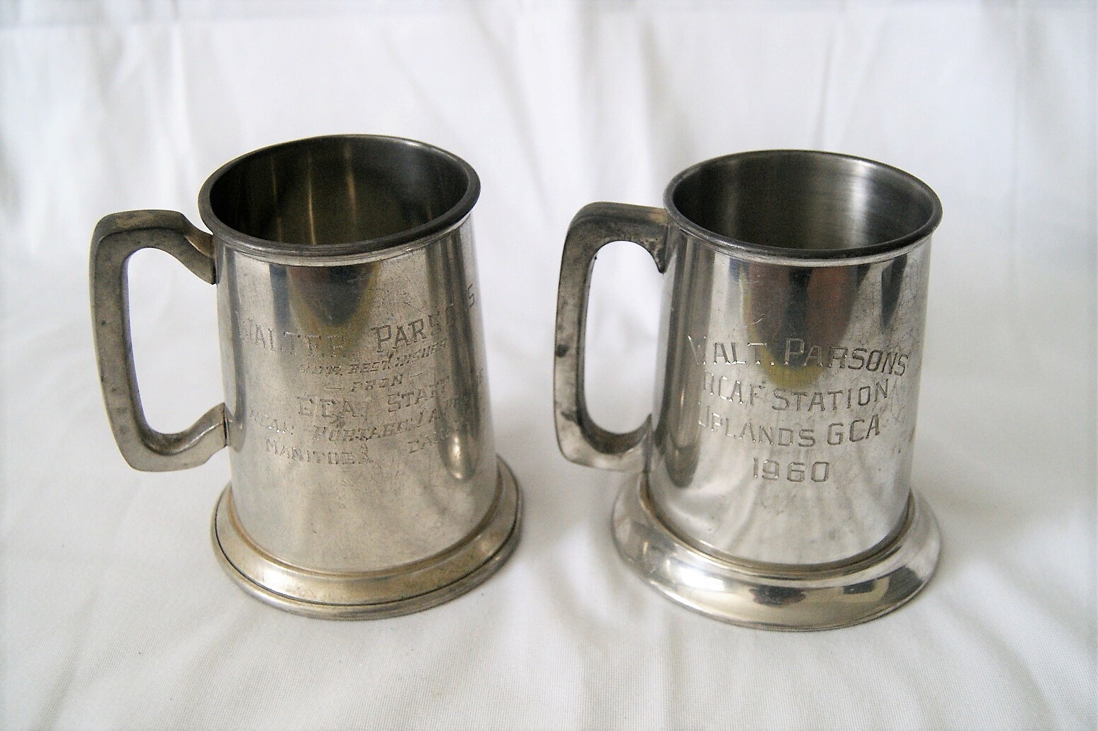 Lot of 2 Collectibles English Pewter Beer Mugs with Glass Bottom Vintage