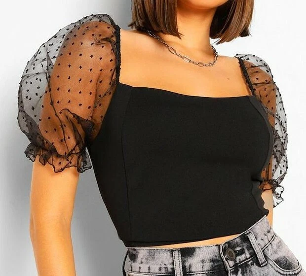 Organza puff sleeve top sales