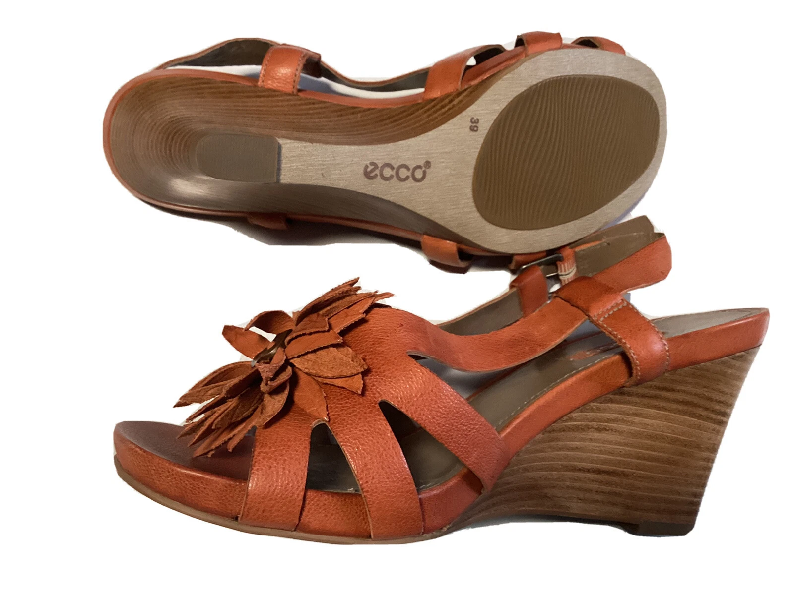Ecco *Sandalo donna taglia 39 8 US Kalac pelle fiore zeppa arancione scoppio