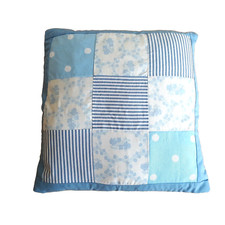 Handmade  Blue White Cottage Patchwork Cushion Cover Vtg Floral Spots 14"