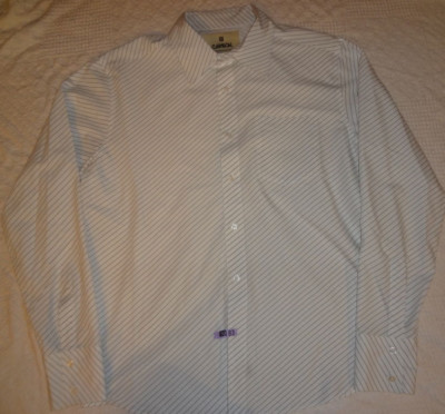 Carbon Individual Style Long Sleeve Dress Shirt Mens Large Striped White Green