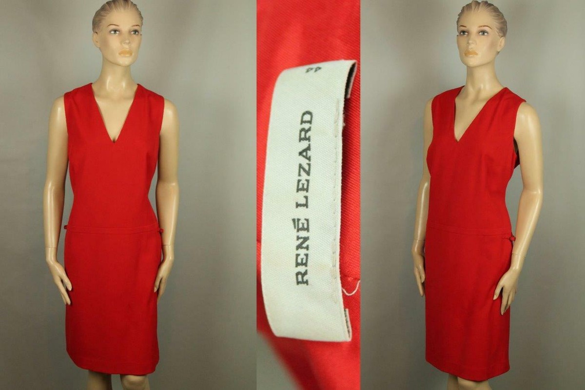 RENE LEZARD Red Pure Wool Elegant Drop Waist Career Office Sheath