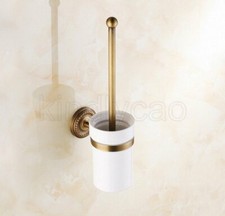 Antique Brass Wall Mount Bathroom Ceramic and Brass Toilet Brush Holder Kba271