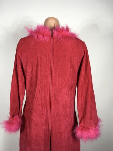 Vintage Caftan Hot Pink Psychedelic Feather Cuffs & Neck 70s Jumpsuit Romper - Picture 5 of 8