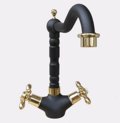 Gold & Black Oil Rubbed Brass Swivel Kitchen Sink Faucet Mixer Tap 2nf808