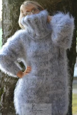 DUKYANA Handknit Mohair Sweater Huge Turtleneck Jumper Handmade Pullover Fuzzy 