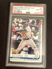 2019 Topps Ronald Acuna opening day batting rookie cup #51  PSA 10 Low Pop!