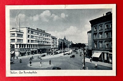 Postcard Szczecin in Pomerania 1942 Paradeplatz variant right with corner house (144900