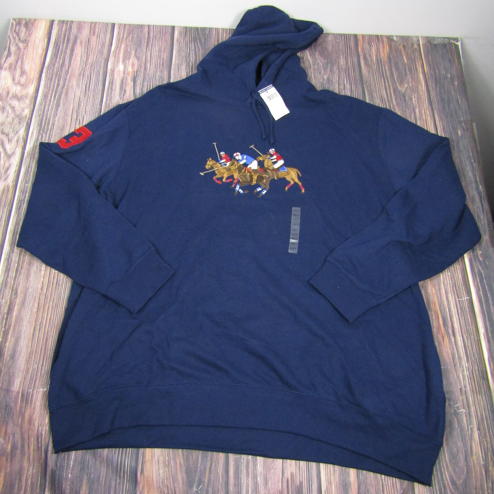 Felpa con cappuccio Polo Ralph Lauren nuova con etichetta uomo 4XLT alta grande tripla pony equitazione