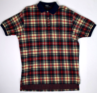 Polo Ralph Lauren Shirt VTG 80s Scottish Plaid Polo Shirt Sz M/L 