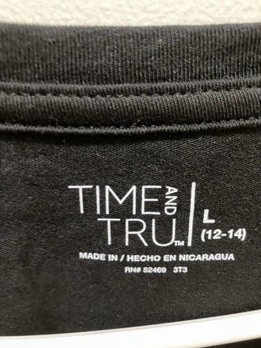 Time And Tru Women’s V Neck Core Tee Shirt Black Size Large (12-14) New - Picture 4 of 5