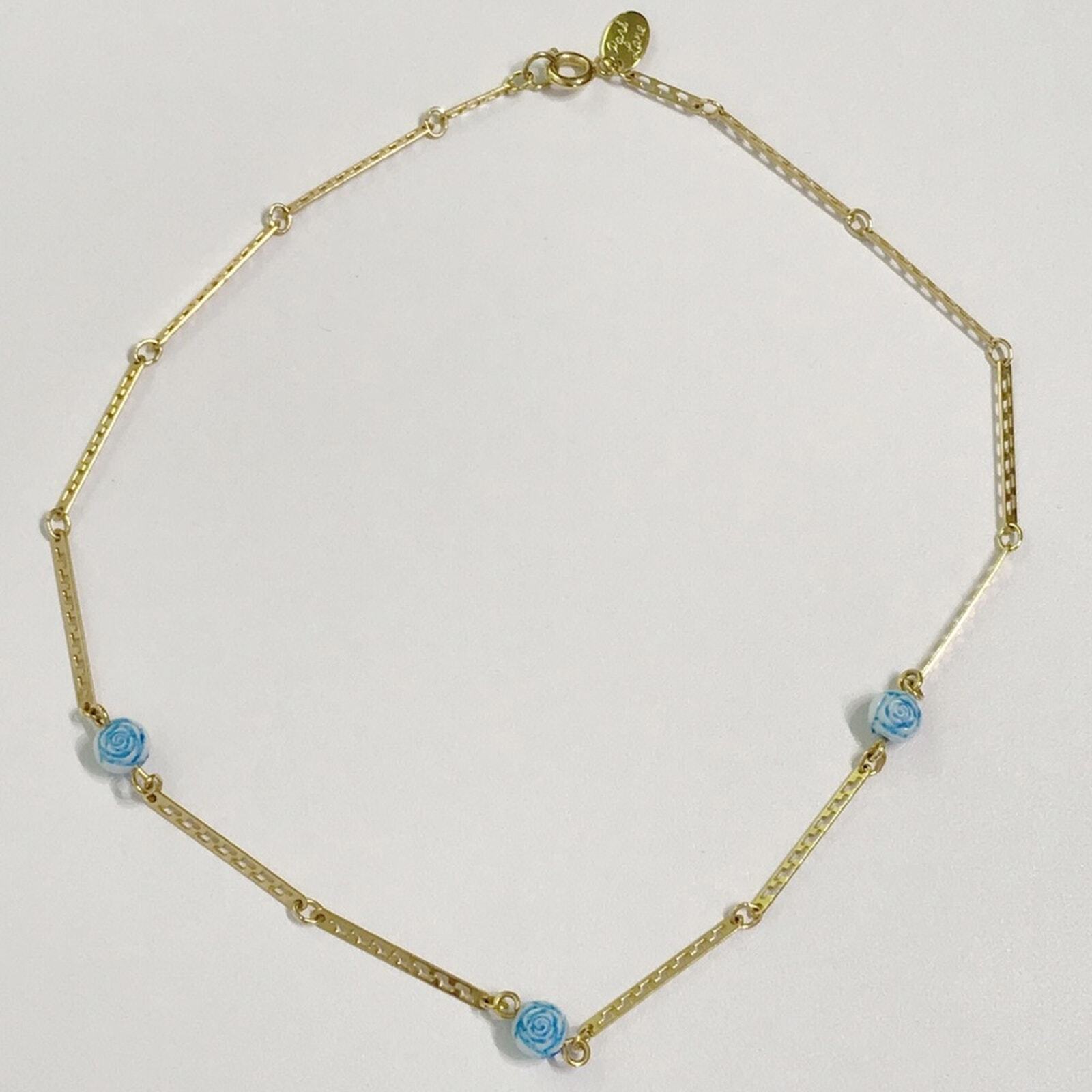 Park Lane Rose Bead Bar Link Dainty Cottagecore Cute Choker Necklace Gold Tone