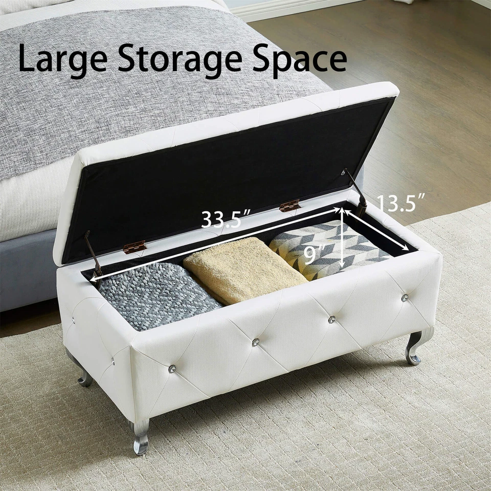 Upholstered Storage Bench Entryway Storage Ottoman End Of Bed Footrest - Image 4 of 4