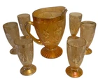 Jeanette Iris & Herringbone marigold pitcher with matching 6 Water Glasses