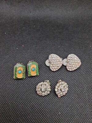 Lot De 3 Paires De Boucles D'oreilles Vintage En émail - Bijoux Anciens Occasion
