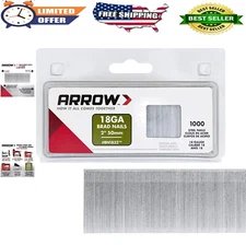 Arrow 18-Gauge Brad Nails 2" (1000 Count) for Trim, Cabinets, Framing - Steel...