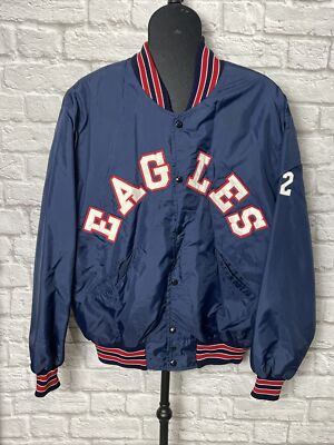 Vintage DeLong Nylon Bomber Jacket XL Eagles College Blue Quilted Lined Made USA