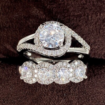 Round Cut Simulated Diamond Bridal Engagement Ring In 14k White Gold Plated