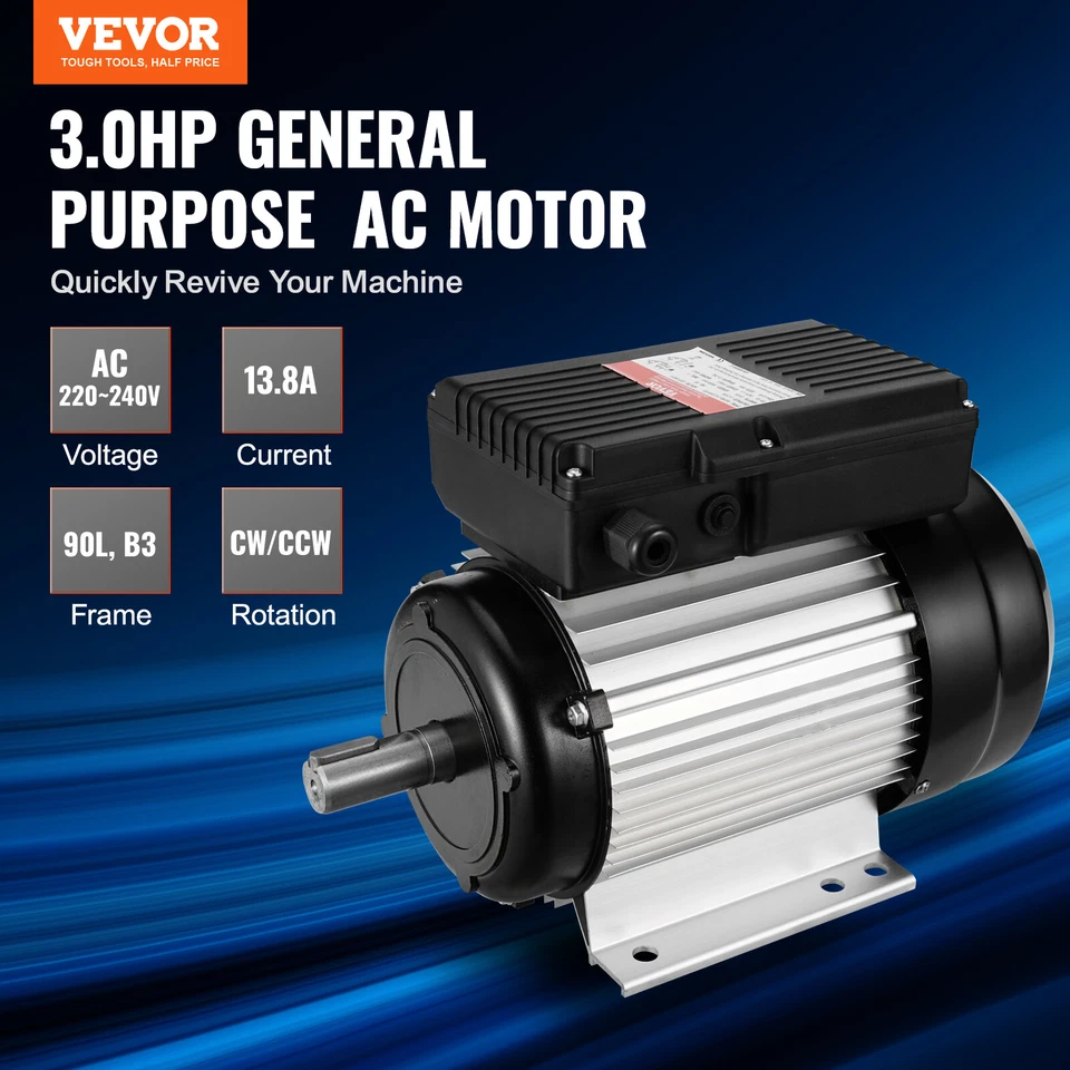 VEVOR 2.2KW Electric Motor 2800RPM AC 220~240V 13.8A 1-Phase 24mm Keyed Shaft - image 2 of 4