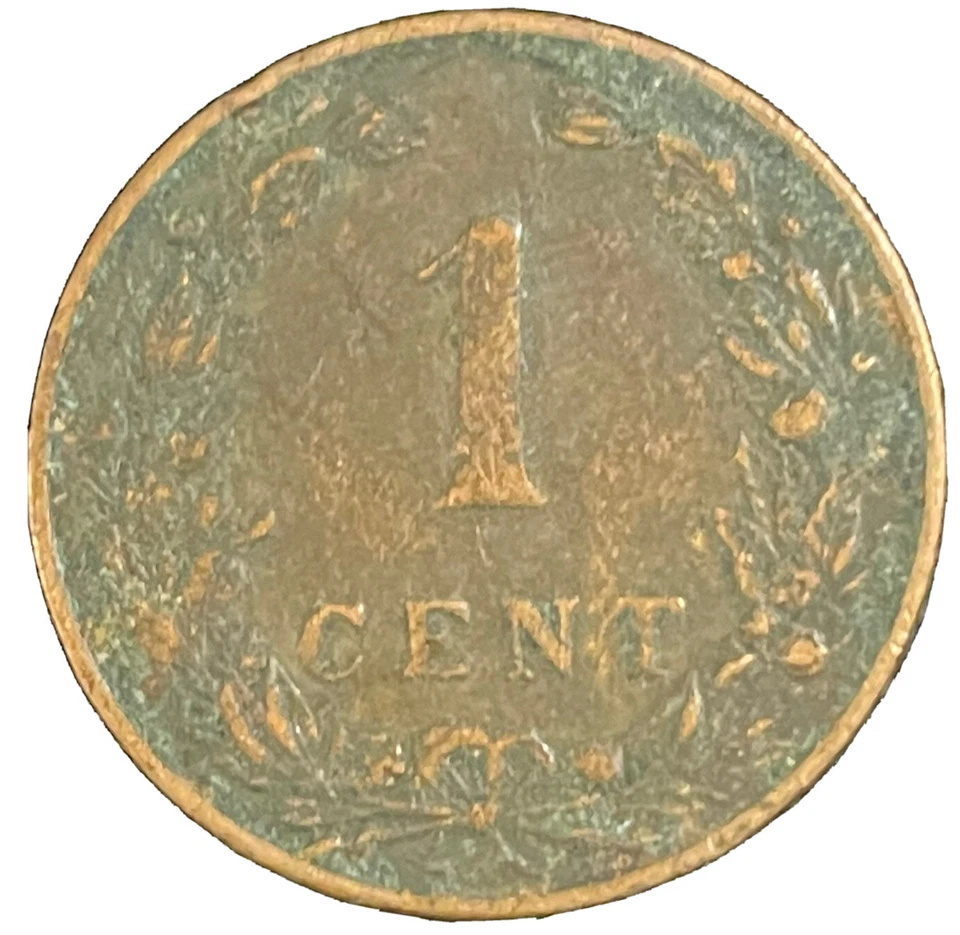 Netherlands 1 Cent 1904 Coin Willem III Wilhelmina Lion Bronze 19mm Km# 107.1 - Image 2 of 4