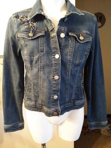 Dress Barn Jean Jacket With Embroided Flowers Button Size M Ebay