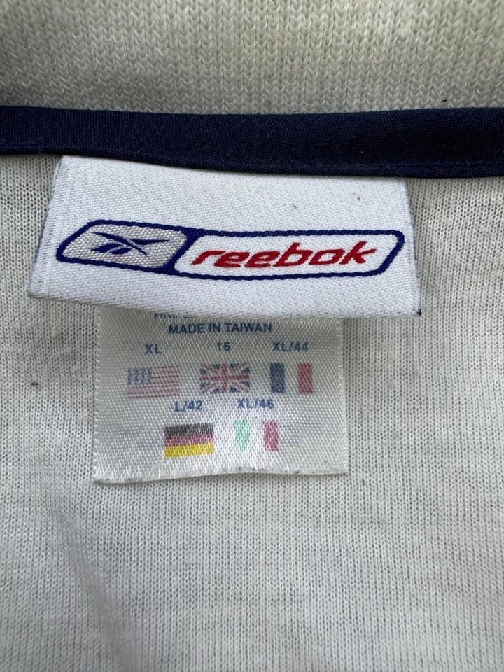 Chaqueta cortavientos de colección Reebok Track para hombre XL blanca a rayas cremallera completa forrada Foto 3 de 4
