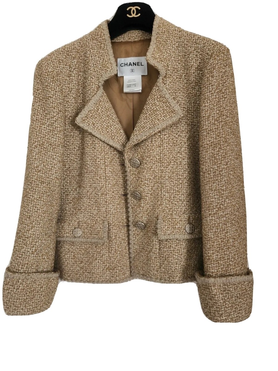 人気モデル✨CHANEL ジャケット　ベージュ Auth. Chanel Classic Jacket Tweed Tan Gold | eBay