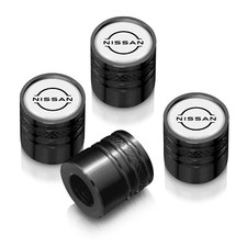 For Nissan New Logo White On Black Aluminum Cylinder-style Tire Valve Stem Caps