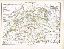 Politische Karte der SCHWEIZ / KANTONE, Original-Graphik 1874