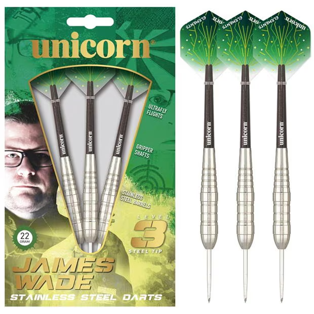 James Wade Unicorn Stainless Steel Darts Set Level 3 - Boxed