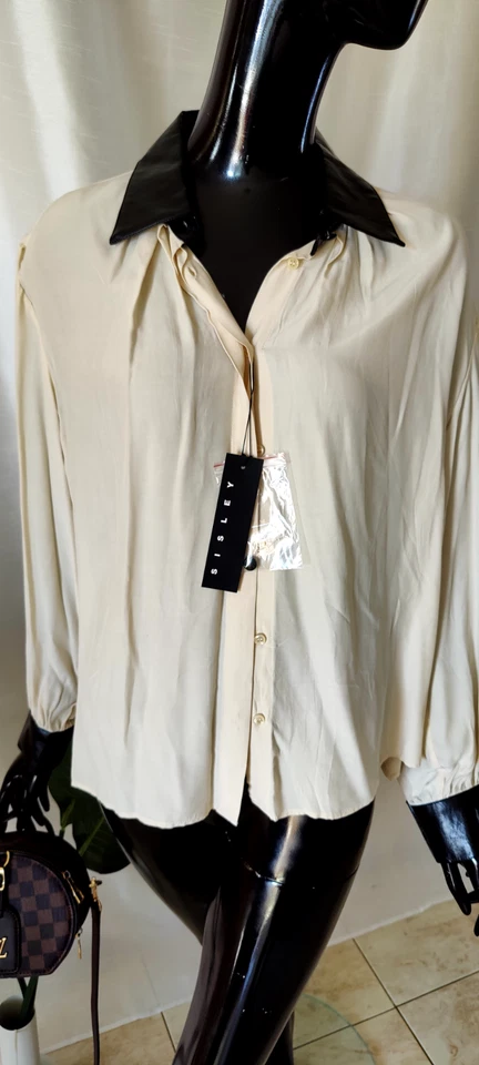 Leisure вошь кнопки рубашка SISLEY кремовый песок бежевый цвет M размер кожаные манжеты - Изображение 2 из 4