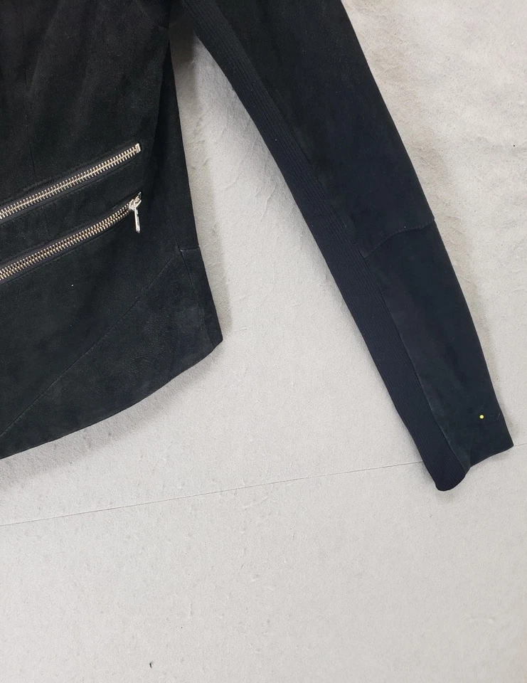 Veda куртка женщин большой черный кожаный ассиметричный Moto молнии шерсти рукав мотоциклиста - Изображение 4 из 4